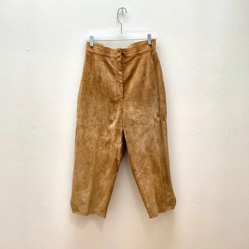 Vintage - Cropped High Waist Retro Danier Leather Suede Pants